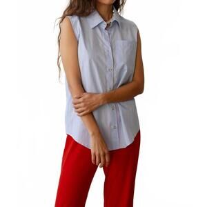 NEW DONNI. women's stripe pop sleeveless shirt in tomato